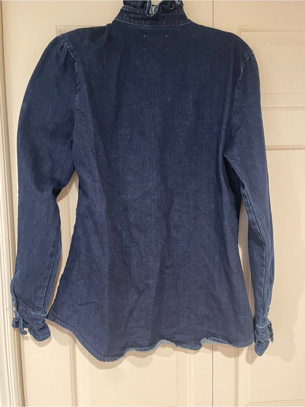 Eve Denim Button Front Ruffle Blouse Small - Picture 6 of 8
